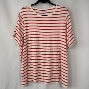 Old Navy Red and White Striped Loose Fit Super Soft Everyday T Shirt Top XXL